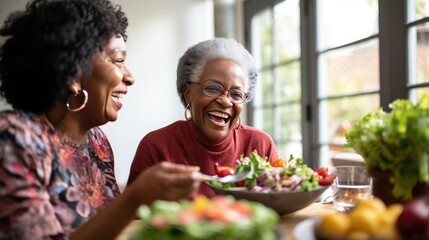 African American Mature woman holding vegan salad with many vegetables. Veganuary, Healthy lifestyle concept. Senior lady Portrait with healthy fresh vegetarian salad..