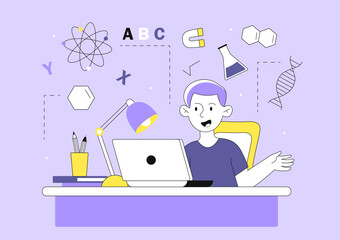 Wall Mural - boy with online learning vector line