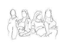 Hand Drawn Line Art Vector Of Pregnant Women. Twins Pregnant Together. Pregnant Working Women. Group Of Pregnant Ladies. Pregnancy And Work-life Balance