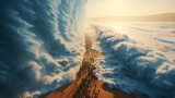 Fototapeta  - Ocean separate up to form canal. Bible miracle of Moses parting red sea for passage