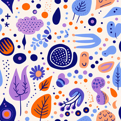 Wall Mural - a cute blue and purple pattern with colorful shapes