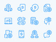 Money, Dollar and Finance vector line icons. Financial benefits and Cash flow analysis outline icon set. Financial growth, Hourly wages, Payment calculation, Business consulting and more.