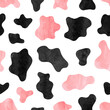 © Afanasia - Cow print seamless pattern in pink and black colors. Vector trendy watercolor illustration