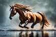 majestic horse running over water 