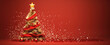 Fondo rojo con arbol de navidad decorado