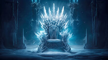 A Cold Empire Throne Made Of Ice And Frosty Swords. Postproducted Generative AI Illustration.