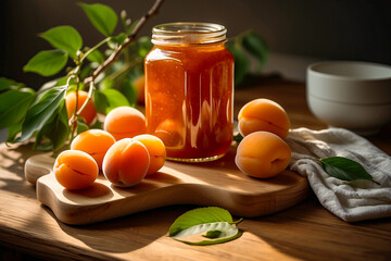 Canvas Print - Appetizing apricot jam in the kitchen