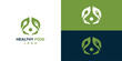 Healthy Food Logo Designs. People Spoon Fork Leaf Designs Icon Symbol Vector Illustration For Restaurant.