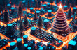 Christmas Tree of Electronic Computer Board Photorealistic Illustration. 3d Illustration. Copy Space