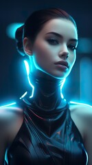 Wall Mural - futuristic fantasy woman in neon cyberpunk glow portrait, future sci fi concept