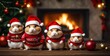 © stockcrafter - A family of funny cute hamsters dressed up in Christmas sweaters and a red hat pose on a Christmas background with gifts and a Christmas tree. Concept. Digital painting illustration. Generative AI