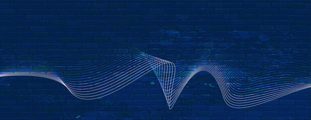 Blue background with dynamic lines. Abstract background with brick texture and waves.