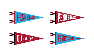 Wall Mural - Pennsylvania Football Pennant Flags Set. Vector Football pendant Icons. University USA Sport flag, isolated