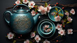 blue tea teapot with flowers
