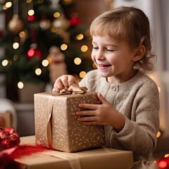 Wall Mural - Children at Christmas with presents