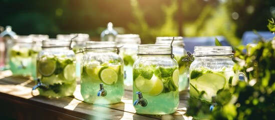 During the hot summer days we decided to host a refreshing outdoors party where we served a healthy organic drink made with water fresh herbs mint and limes all mixed together in rustic mas