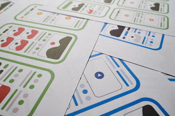 UX mobile application wireframe. Sketch, prototype, framework, layout future app design project. UI/UX - user interface and user experience designer. Creative concept for smartphone. App development