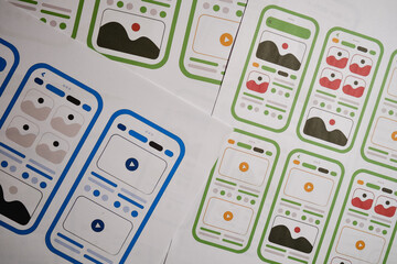 Wall Mural - ux mobile application wireframe. sketch, prototype, framework, layout future app design project. ui/