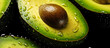 Fresh avocado fruits, with water drops over it, closeup macro detail. Generative AI