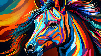Naklejka na meble Horse head in mosaic style. Bright and colorful animal poster.