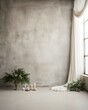 © Sergio Lucci - Simple and Clean Boho Christmas Studio Backdrop. Creative minimalist holiday background.