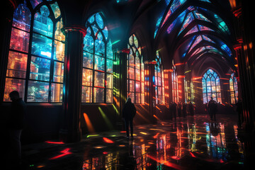 Poster - An underground techno-gothic temple adorned with holograms