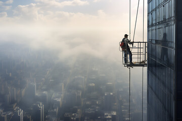 construction worker building a skyscraper, construction work, worker building, skyscraper