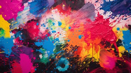 colorful paint splatters, abstract with empty ground in foreground