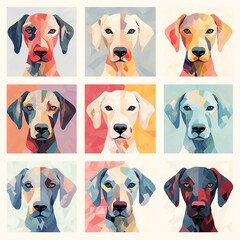 set of dog paintings different colours