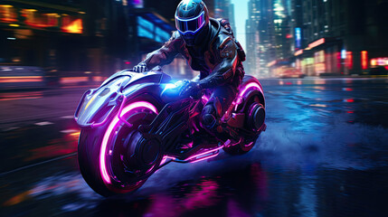 Wall Mural - Cyberpunk motorcycle.