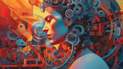 3d rendered illustration of human head with gears