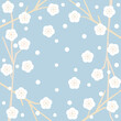 白い梅と雪のイラスト　アスペクト比1：1バージョン