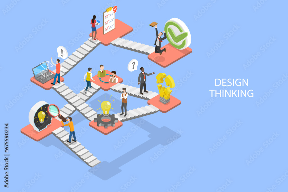 3D Isometric Flat Vector Illustration of Design Thinking, Idea ...