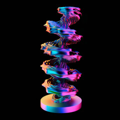 Wall Mural - abstract 3d sculpture holographic art futuristic design. statue with liquid metallic texture with on