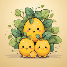 Illustration Vector Of Cute Yellow Lemon Family Cartoon Character Design Father Mother And Child For Baby And Toddler Products Or Other Design