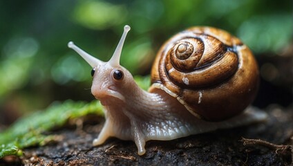 Macro image of a snail with its eyes extended 