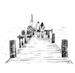 Sketch of the couple walk on The Wooden Bridge at beach