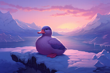 Wall Mural - illustration of a duck in winter