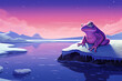 winter landscape illustration, a frog