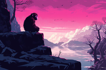 illustration of the view of a monkey in winter