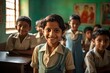 children stand in a class in India. 