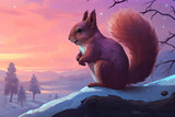 Fototapeta Dziecięca - a squirrel,
winter landscape