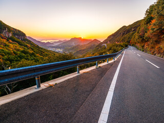 Wall Mural - beautiful landscape of a driveway at sunset in autumn, kankakei in shodoshima island in kagawa prefe