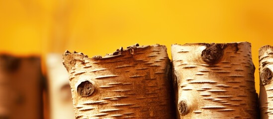 In the closeup shot the brown tree trunks stand out against the natural yellow background showcasing the stunning beauty of nature