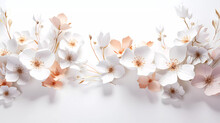 Sakura Flowers On A White Background. Background. Wallpaper. Banner. Generated AI. Photoshop Improved