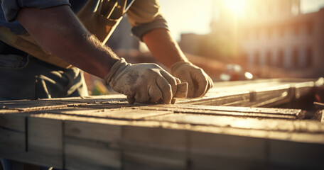 Worker's hands shape the building's future