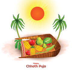 Wall Mural - Happy chhath puja religious sun worship indian festival card background