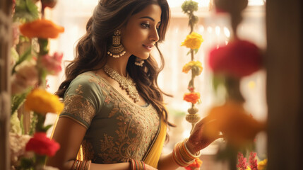 young indian woman wearing traditional saree