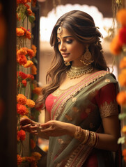 young indian woman wearing traditional saree