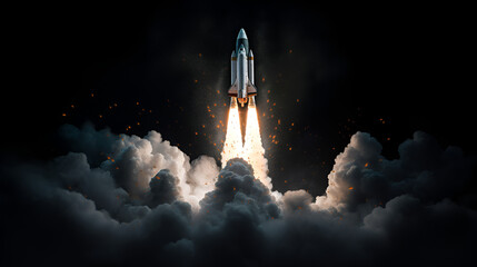 a rocket flying on clean black background